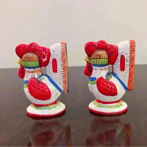 Vintage Ceramic LEGO Japan 4” Roosters Farmhouse/Scandi Salt and Pepper Shakers